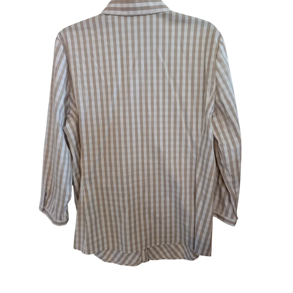 Lafayette 148 New York Lehigh Button Up Blouse Size 12 Gingham Check Ruched Tan - Picture 3 of 8